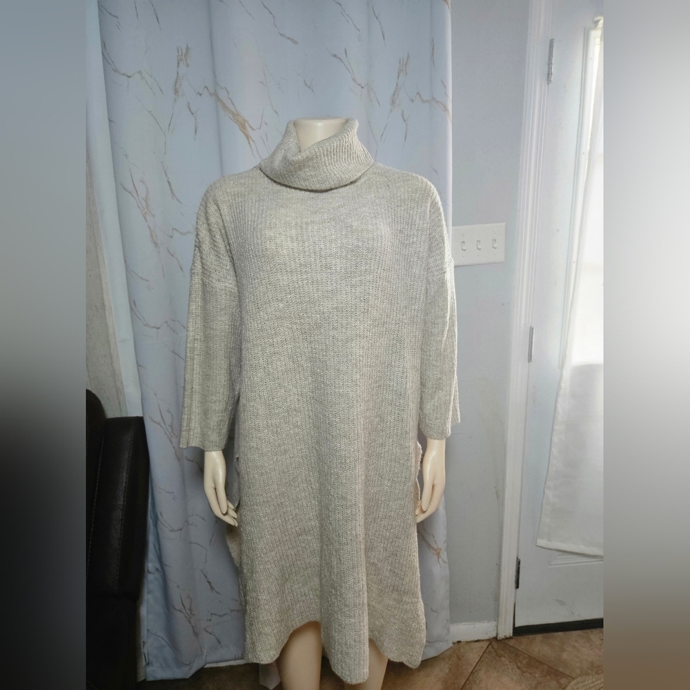 Relaxed Turtleneck Knit Sweater Dress - Light Gray